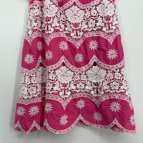 ASOS Off Shoulder Mini Dress 4 Embroidered Floral Crochet Lace Boho Hot Pink - Picture 5 of 11